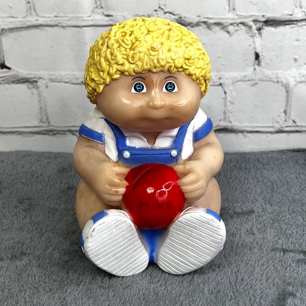 Vintage Illco Cabbage Patch Kids Coin Bank Vinyl Boy Blonde Hair Holding Ball